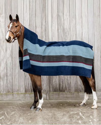 Heavy Fleece Rug Square Stripes 210x200cm (Navy/Grey)
